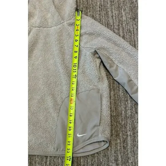Nike Sherpa Thermal Fleece Pullover  Hoodie Cream with Pockets Size Small - Picture 5 of 6